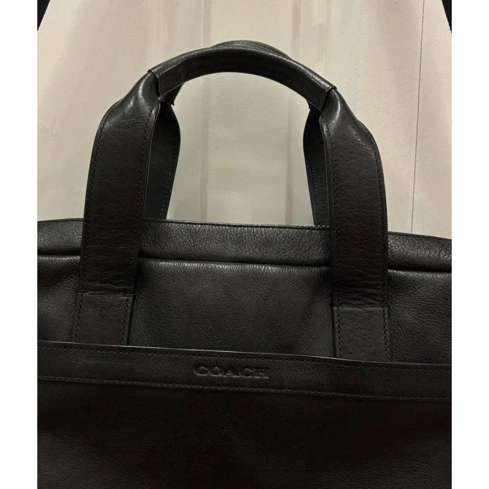 Coach Hudson Slim Briefcase Black Leather Laptop Bag Mens F71561 Crossbody Strap